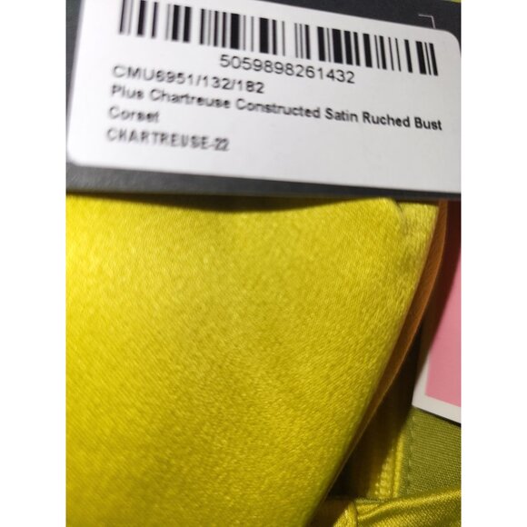 Chartreuse Satin Corset Top Ruched Bust PrettyLittleThing Size 18 - Picture 5 of 6